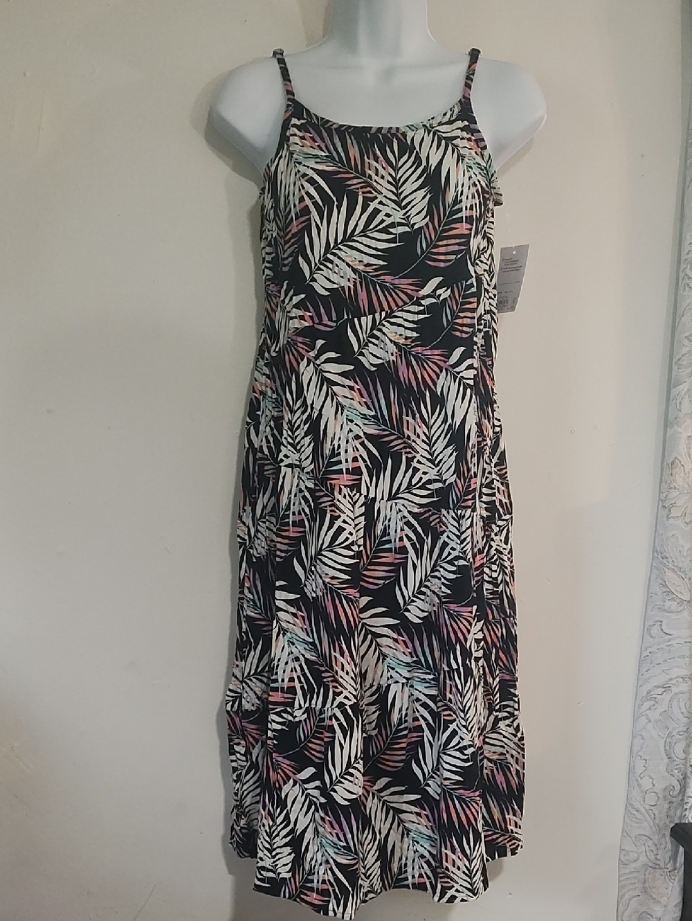 SO Black Tropical Leaf Maxi Dress with Cream and Pastel Accents